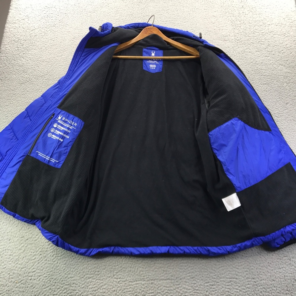 Spyder Jacket Men Large Blue Puffer Thermo Hydro Pro Web Insulated Hood Gorpcore - Picture 8 of 16